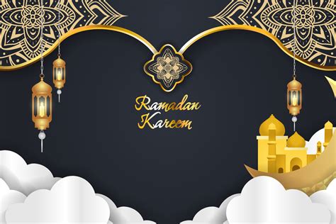 Ramadan Kareem Islamic With Cloud Background Black And Gold Vector Art At Vecteezy