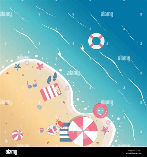 Summer Vector Illustration Seashore With Summer Beach Objects From