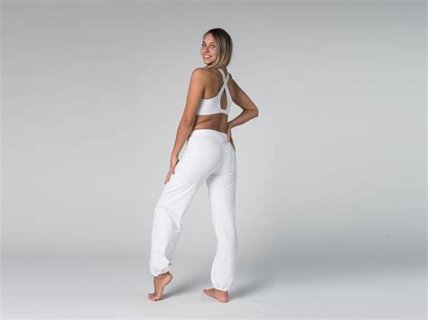 Pantalon De Yoga Param 95 Coton Bio Et 5 Lycra Blanc Fin De Serie