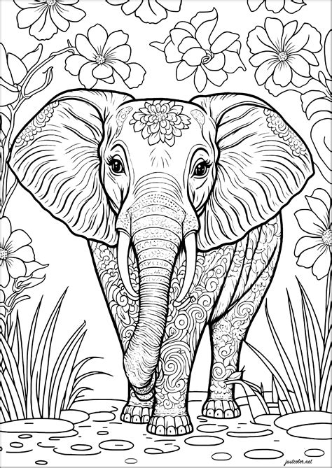 Eléphant Et Fleurs Eléphants Coloriages Difficiles Pour Adultes