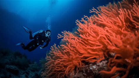 غواص يسبح مع المرجان البرتقالي الرقص في أوكينا كان مرجان البحر صور عالية الدقة صورة الخلفية
