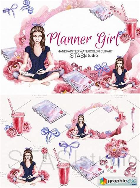 Planner Girl Watercolor Clipart Free Download Vector
