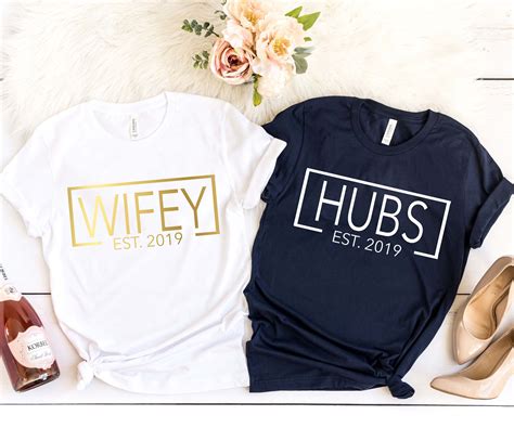 Wifey And Hubs Est Date Couple Tees Wedding Tees Etsy Mom Shirts