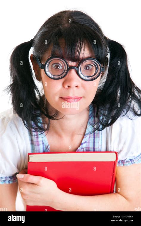 Nerd Student Girl With Textbooks Stock Photo Alamy
