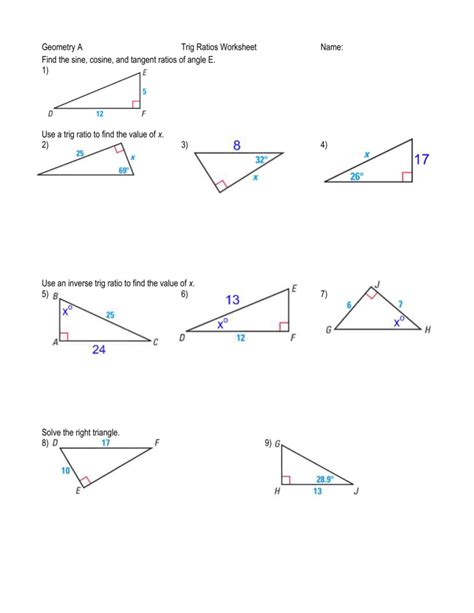 Khan academy worked example using trigonometry to solve for the lengths of the sides of a right triangle given. 27 Geometry Trigonometric Ratios Worksheet - Worksheet Database Source