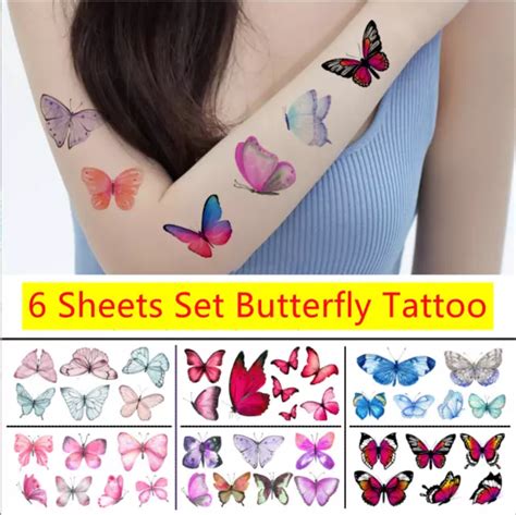 6 Sheetsset Temporary Tattoo Stickers Waterproof 3d Colorful Butterfly Body Art 495 Picclick