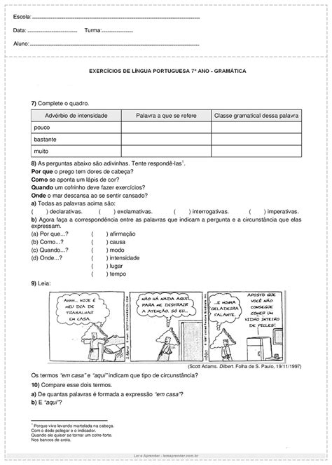 Exercicio De Classe Gramatical Gabarito Educa
