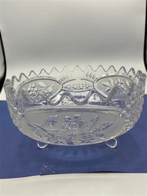 Vintage Heavy Lead Crystal Glass Bowl Frosted Floral Pattern Etsy