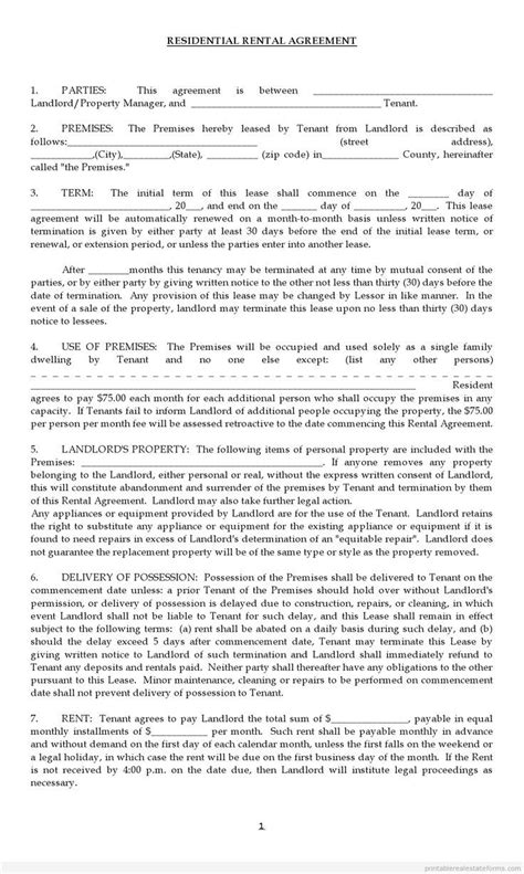 Free Rental Agreement Forms Lease Agreement0001 Lease Agreement Free Printable Roommate