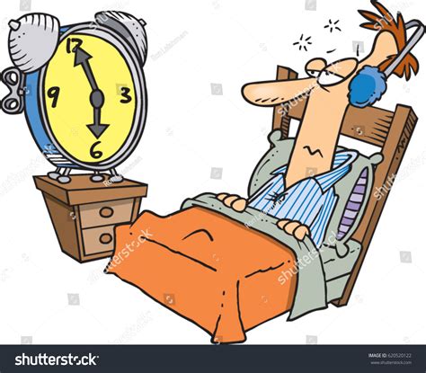 Vektor Stok Cartoon Man Waking Alarm Clock Tanpa Royalti 620520122