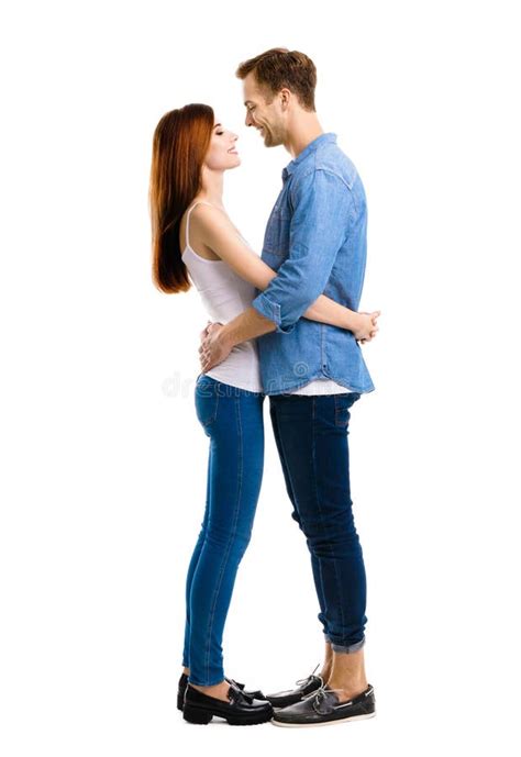 Full Body Young Embracing Couple At Happy In Love Isolated Stock Image Image Of Legs