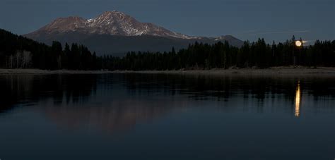 Moonrise Over The Lake At Mount Shasta Photograph By Loree Johnson Pixels