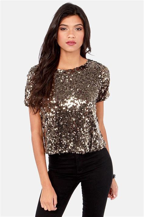 Jun2 Glitter Tops Outfit Sequins Top Outfit Gold Sequin Top