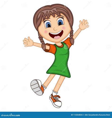 Happy Girl Dance Jump And Cheerful Cartoon Stock Vector