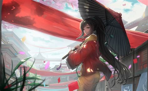 Umbrella Red Dress Original Characters Artwork
