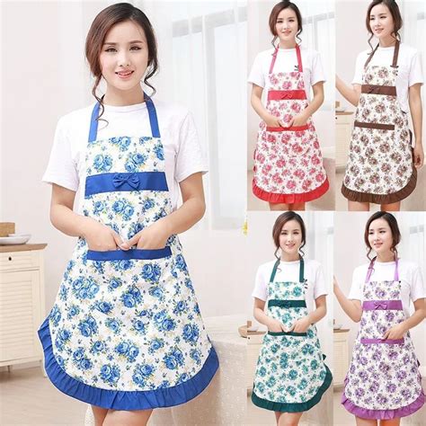 1pcs Bowknot Flower Pattern Apron Woman Adult Bibs Home Cooking Baking Coffee Shop Cleaning