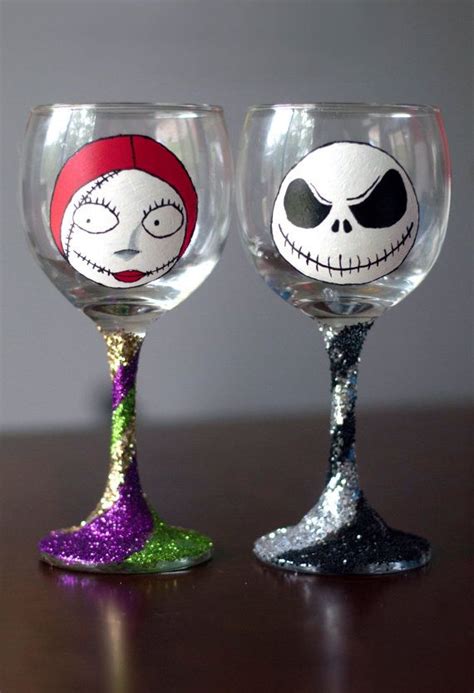 Jack And Sally Nightmare Before Christmas Wine Glasses Christmas Wine