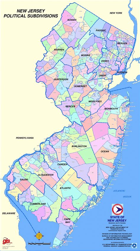 Large Map Of New Jersey State Political Subdivisions New
