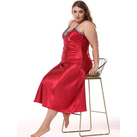 Women Plus Size Nightdress Satin Silk V Neck Sleeveless Sexy Lingerie Mid Calf Maxi Dress