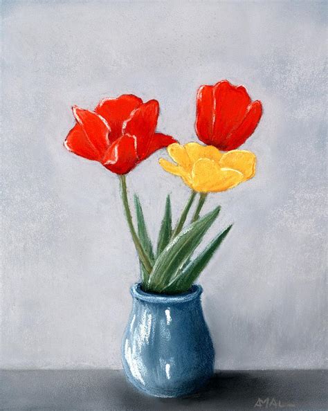 Three Flowers In A Vase Painting By Anastasiya Malakhova Fine Art America