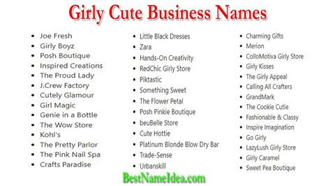 200 Girly Cute Business Names 2024 Girly Brand Names