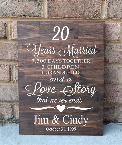 This inspirational wooden plaque by dexsa will make a perfect gift for your parent's upcoming wedding. 20 Years of Marriage Hand Painted Wood Sign 20th ...