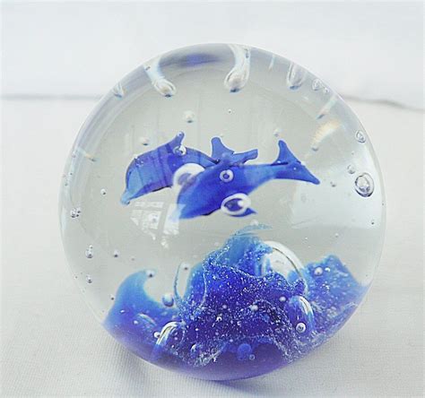 Vintage Glass Ball With Blue Dolphins Paperweight Collectors Etsy Uk Dolphin Decor Glass