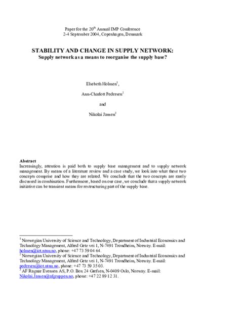 (PDF) STABILITY AND CHANGE IN SUPPLY NETWORK: Supply network as a means to reorganise the supply ...
