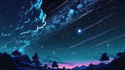 Anime Night Stars Sky Clouds 4k 7720i Wallpaper Pc Desktop