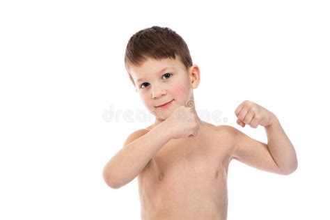 Little Boy Is Showing His Biceps Muscles Stock Photo Image Of