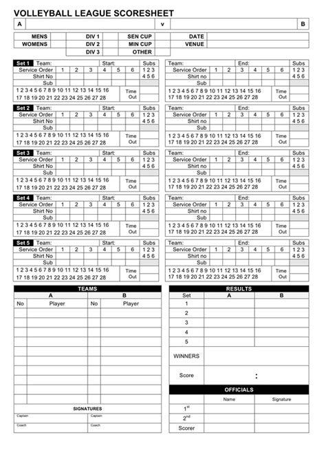 Volleyball Score Sheet In Word And Pdf Formats