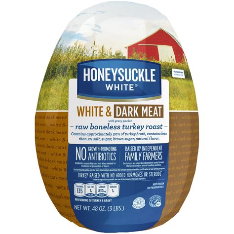 100 grams of boneless turkey roast contain 120 calories, the 6% of your total daily needs. Honeysuckle White® Frozen White & Dark Meat Boneless ...