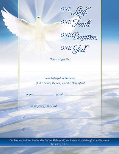 One Lord One Faith Baptisim Certificate Pack Of Cokesbury