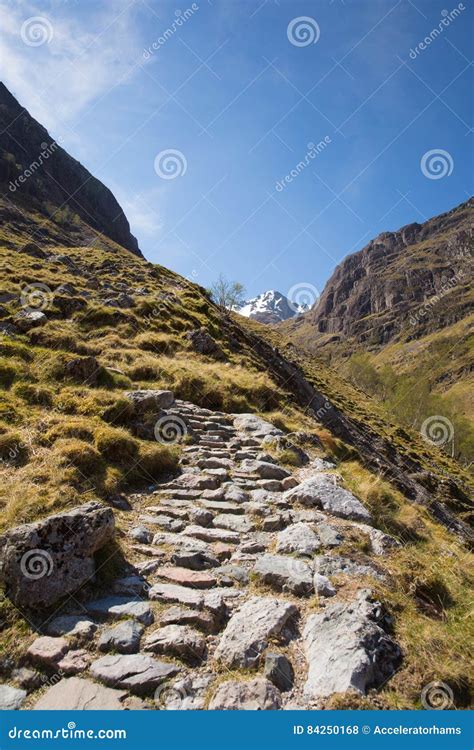 Path Up To Glencoe Mountains Scotland Uk In Sunshine Stock Photo