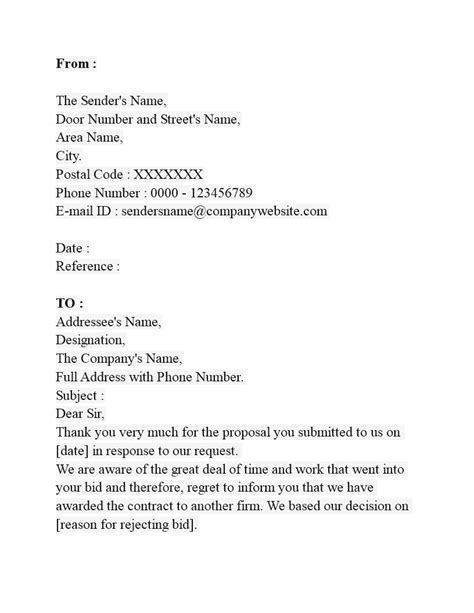Contractor Bid Rejection Letter Templates At