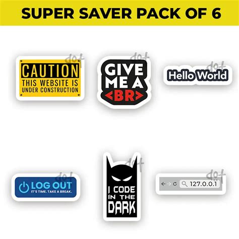Coder Combo 1 Pack Of 6 Stickers Dot Badges