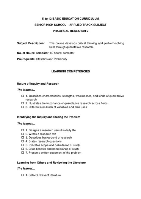 Doc Practical Research 2 Learning Competenciesdocx Dan Rafael