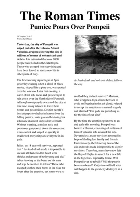 To view these you will need the free adobe acrobat reader. Newspaper report on the eruption of Mount Vesuvius which ...