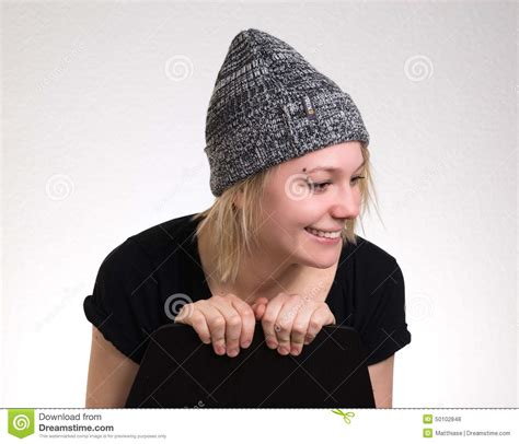 Happy Girl Sitting On Chair Backward Stock Photo Image Of Female