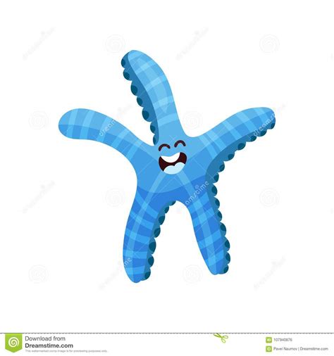 Cute Blue Cartoon Starfish Character Invertebrate Sea Animal Cartoon