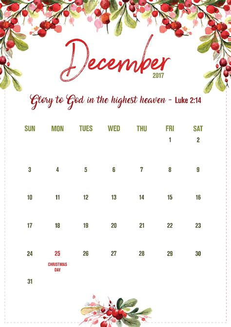 December Calendar Printable Blog