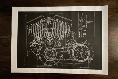Harley Davidson Panhead Blueprint Art 28x40 Keywords Poster Photo