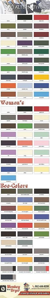 Alternative Apparel Swatch Color Chart Custom T Shirts From Monkey In