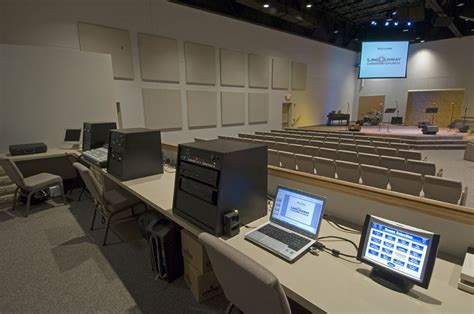 Church with similar layout, notice ceiling painted black. Sound Booth