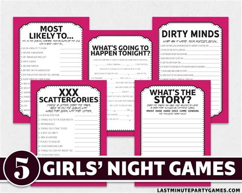 Girls Night Game Bundle 5 Naughty Games For Girls Nights Etsy