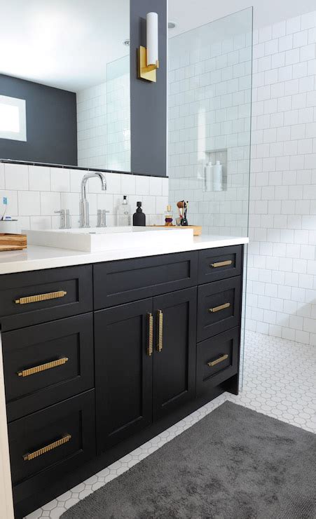 Choose hardware that's equally minimal to keep the. Black Bathroom Vanity with Gold Hardware - Vintage ...