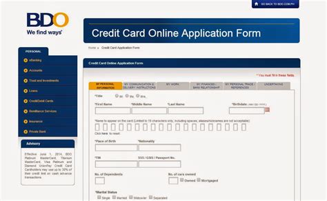 Upon successful approval and delivery, mcc will require you to personally receive your credit card and present a valid id, which our courier may capture an image of. Simple J: BDO Credit Card Online Application