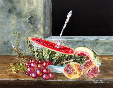 Watermelon Peaches And Grapes Painting By Terry Stokely