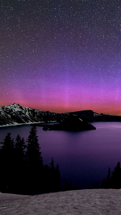 Aurora Borealis Over Crater Lake National Park Oregon