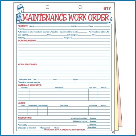 Downloadable Maintenance Work Order Template